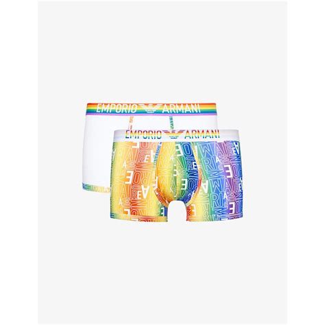 Emporio Armani Rainbow Logo Pack Of Two Stretch Cotton Trunks In Blue