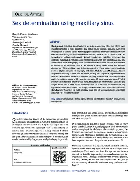 Pdf Sex Determination Using Maxillary Sinus