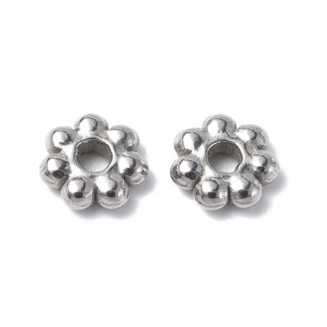 Honeyhandy 304 Stainless Steel Spacer Beads Flower Stainless Steel Color 4x12mm Hole 1mm