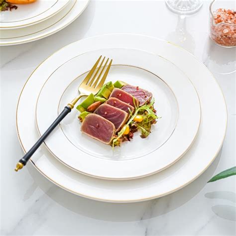 Piring Keramik Putih 2 List Gold Mewah Elegant Piring Makan Dan Saji