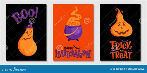 Halloween Hand Drawn Invitation Or Greeting Cards Vector Set