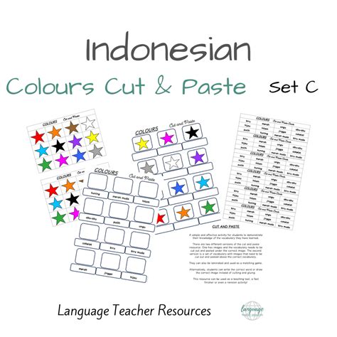 indonesian colours cut  paste set  language teacher resources