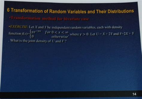 Solved Transformation Of Random Variables And Their Chegg