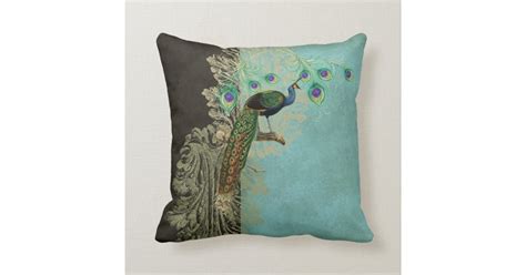 Vintage Peacock Feathers Etchings Kitchen Decor Throw Pillow Zazzle