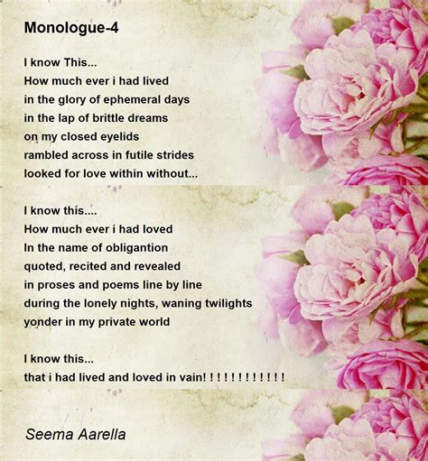 Monologue 4 Monologue 4 Poem By Seema Aarella