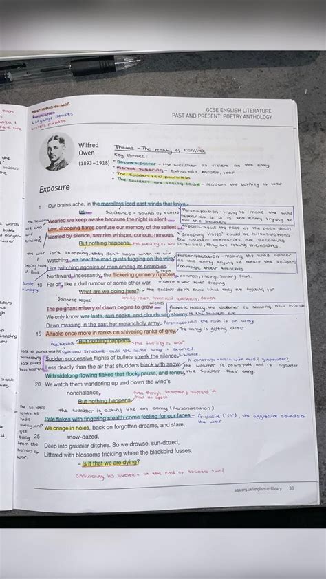 Exposure Wilfred Owen GCSE Power And Conflict Annotations Gcse