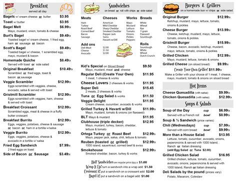 Gristmill Bakery and Deli: Daily Menu and Daily Specials