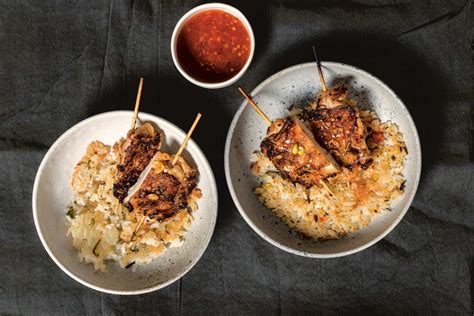 Beat Bobby Flay Recipe Thai Grilled Chicken With Crispy Coconut Rice