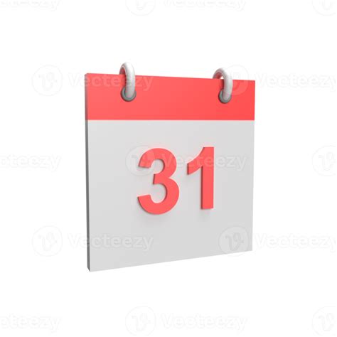 3D calendar date 31. Rendered object illustration 12794272 PNG