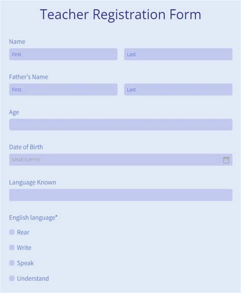 Teacher Registration Form Template 123formbuilder