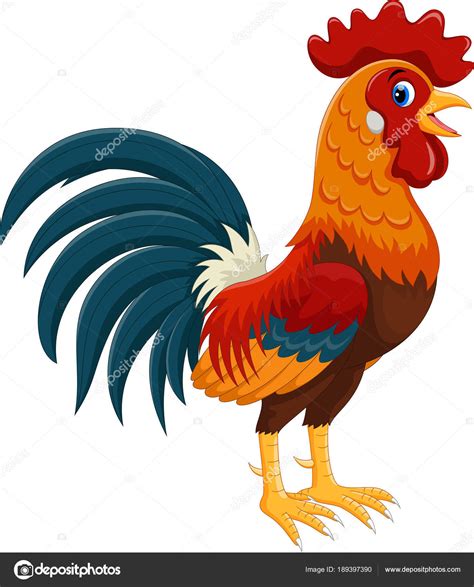 Dibujos Animados Gallo Feliz Aislado Sobre Fondo Blanco Vector Gráfico