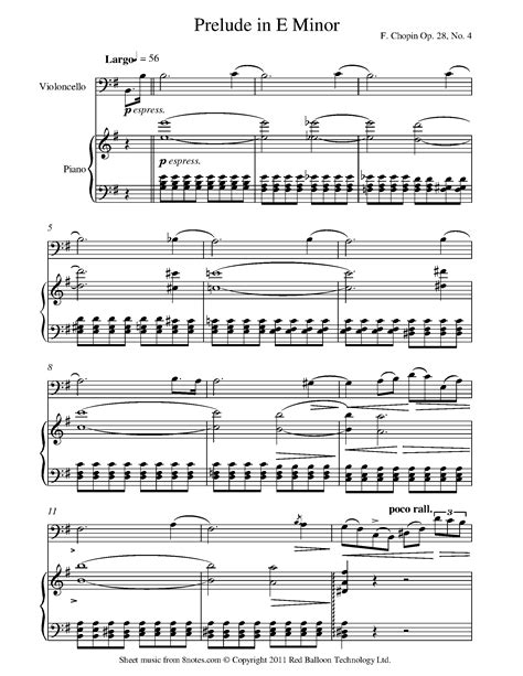 Chopin Prelude In E Minor Op 28 No 4 T Sheet Music For Cello