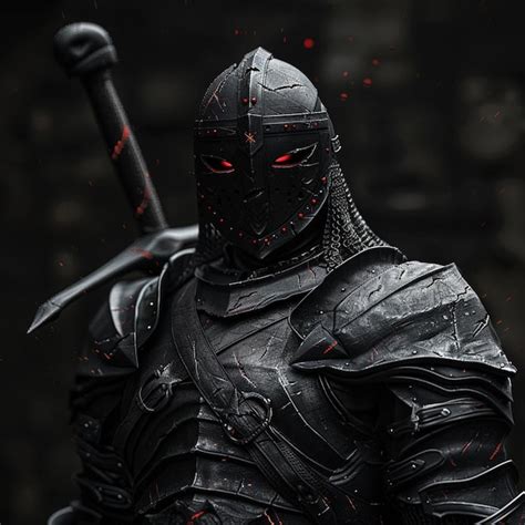 Arafed Knight In Full Armor With Sword And Red Eyes Generative Ai