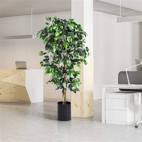 Tangzon 5ft6ft Artificial Ficus Tree Indoor Fake Ficus Plant In Pot