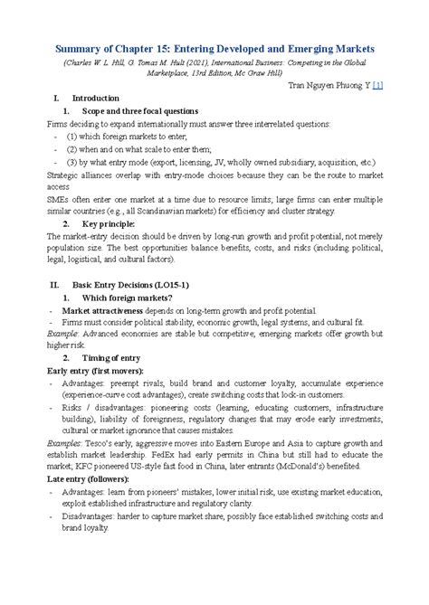 Summary of Chapter 15: Entering Developed & Emerging Markets (IB 101