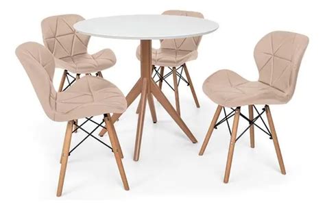 Conjunto Mesa De Jantar Mait Cm Branca Cadeiras Nude Mercadolivre