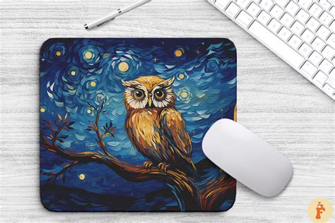 Starry Night Owl Mouse Pad Design Graphic By Foxmia Creative Fabrica