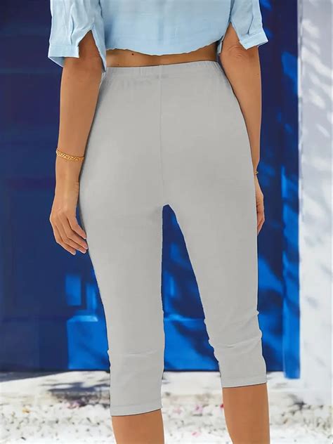 Plus Size Sports Capri Pants Womens Plus Solid Elastic Temu