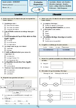 Physique Chimie 1ère Année Collège Évaluation diagnostique 1