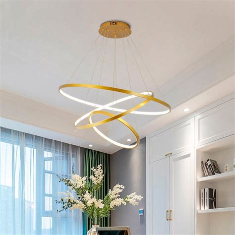 Lustre Led Moderno Pendente An Is Led W Arcos Cor Dourado