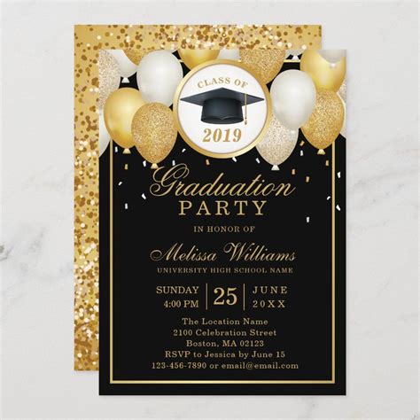 Class Of 2019 Elegant Modern Black Gold Graduation Invitation Zazzle Graduation Invitations