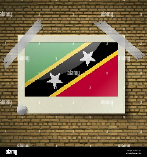 Flags Of Saint Kitts And Nevis At Frame On A Brick Background Vector