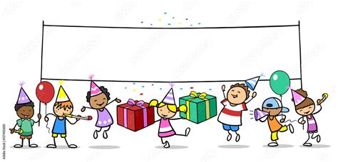 Kinder Feiern Geburtstag Mit Banner Stock Illustration Adobe Stock