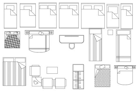 Different Type of Bed Design Drawing Top View Plan - Cadbull