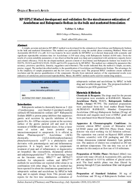 Pdf Rp Hplc Method Development And Validation For The Simultaneous Estimation Of Aceclofenac