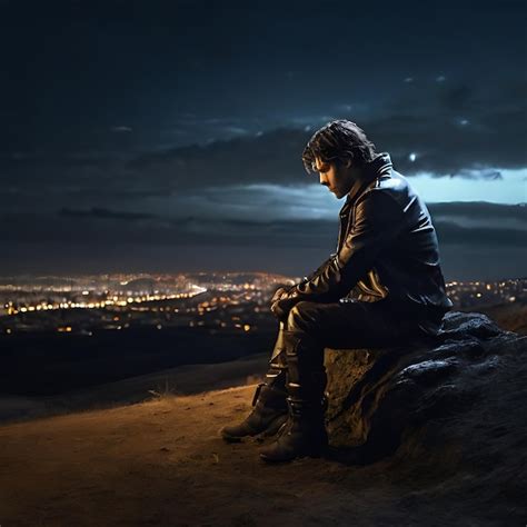 premium photo  night lonely  sad man  top   hill