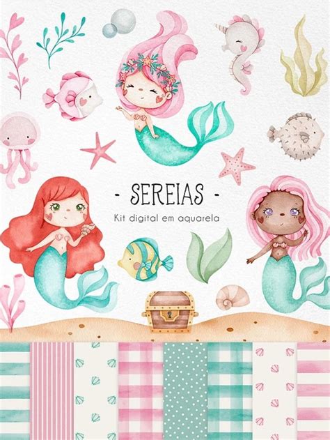 Kit Digital Sereias Aquarela Elo Produtos Especiais