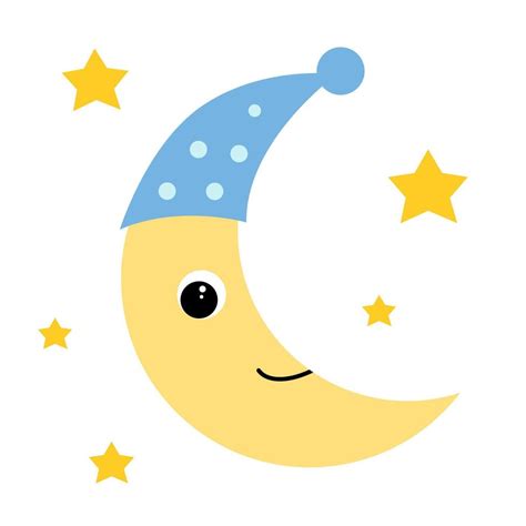 Cute Simple Moon Character And Stars Vector Illustration In Cartoon