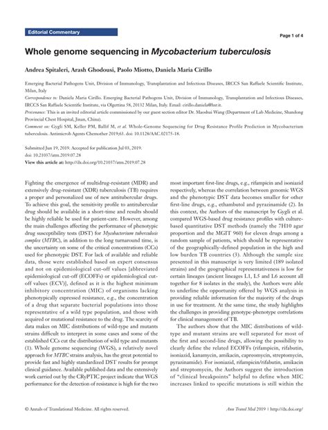 (PDF) Whole genome sequencing in Mycobacterium tuberculosis