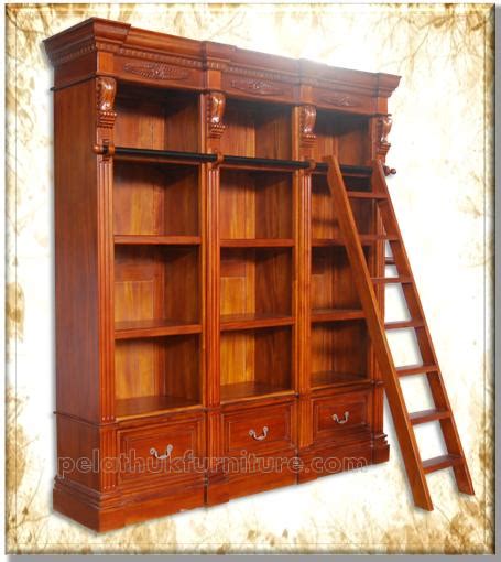 Library Bookcase with Ladder Antique Reproductions Indonesia Antique Furniture