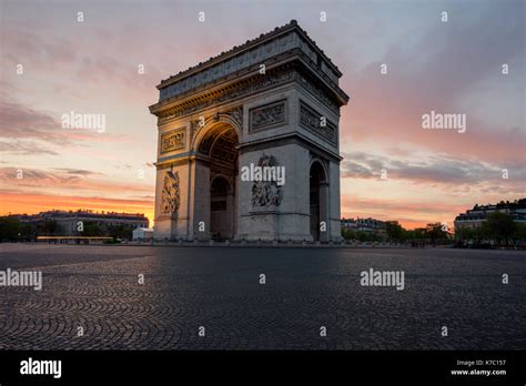 Arc De Triomphe And Champs Elysees Landmarks In Center Of Paris At