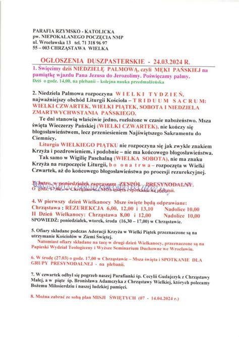 Niedziela Og Oszenia Duszpasterskie Plan Triduum Sacrum