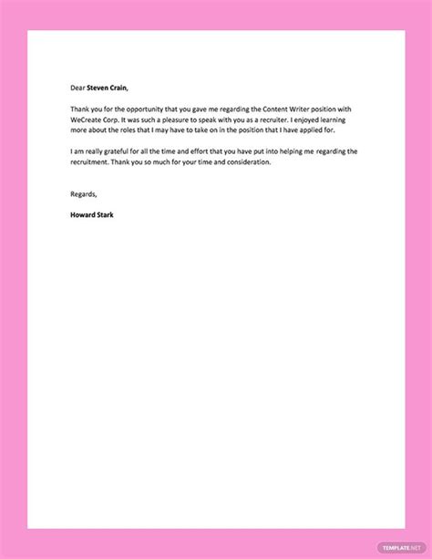 Thank You Letter To Recruiter Agency In Word Google Docs Pdf