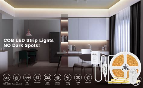 Wefomey COB LED Strip Light Warm White To Cool 2700K 6500K 5M Bright