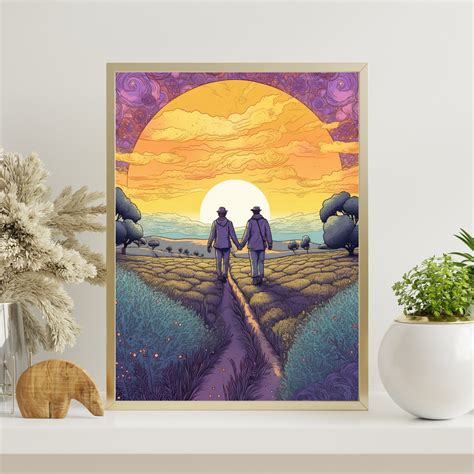 Gay Art Lgbtq Print Art Two Men Sunset Holding Hands Queer Etsy