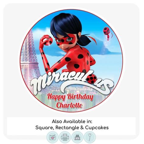 Miraculous Ladybug Cake Topper Round Square Rectangle Cupcake