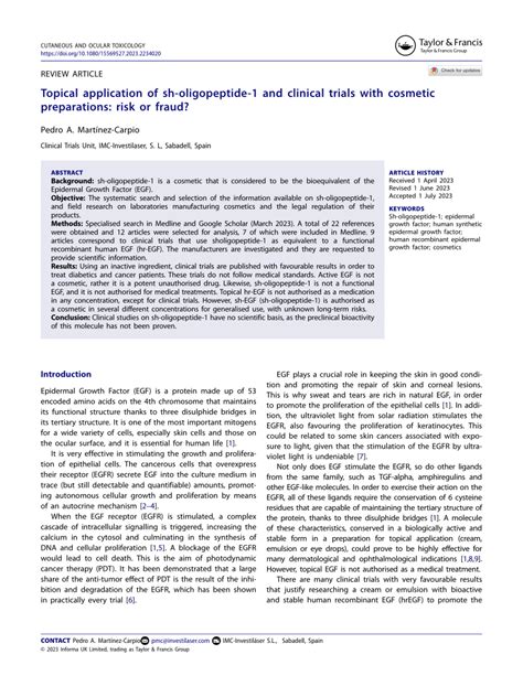 PDF Topical Application Of Sh Oligopeptide 1 And Clinical Trials With