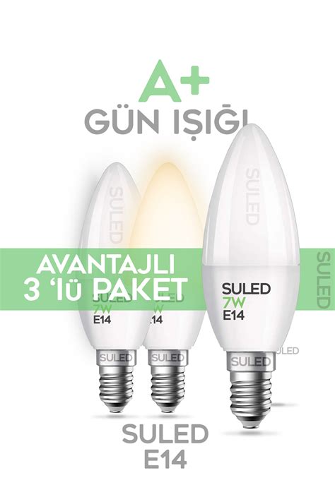 SULED Grafen E14 Duy Gün Işığı 3 Adet Mum Buji Ampul Avize Abajur