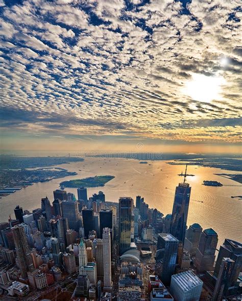 Aerial View Of The Upper New York Bay And Lower Manhattan Stock Photo