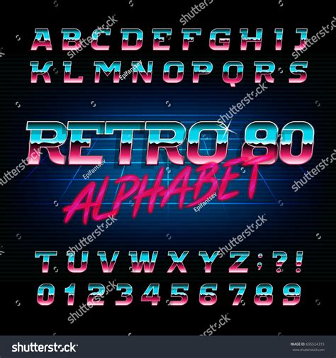 80 S Retro Alphabet Font Metallic Effect Shiny Royalty Free Stock Vector 695524315