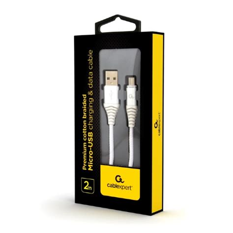 Cablexpert Cc Usb2b Ammbm 2m Bw2 Premium Cotton Braided Micro Usb