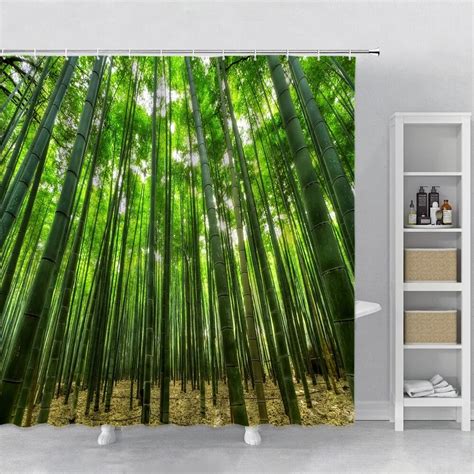 Green Tropical Coconut Palm Leaf Shower Curtain With Funny Bathroom