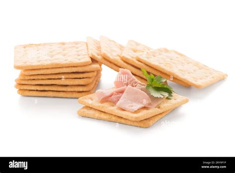 Crackers With Ham Stock Photo Alamy