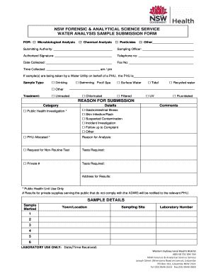 Fillable Online Health Nsw Gov Revised Sample Submission Form Nsw