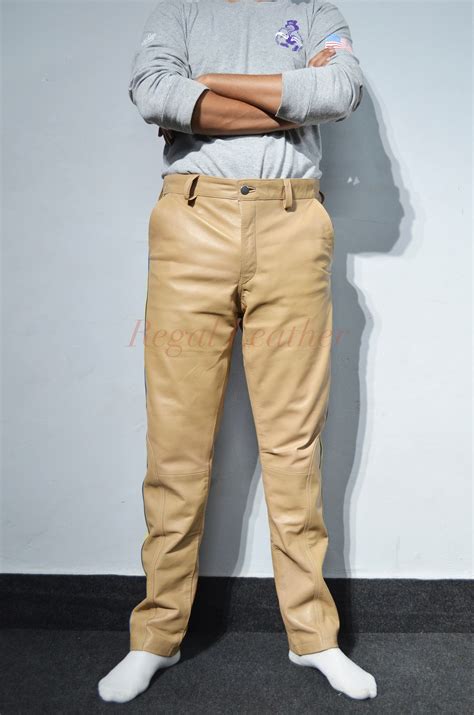 Men S Real Lambskin Leather Pants Hot Gay Style Leather Pants With Piping Bluff LGBT Pride