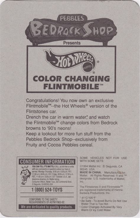 Toys And Stuff Mattel Hot Wheels Flintstones Flintmobile Cereal Premium